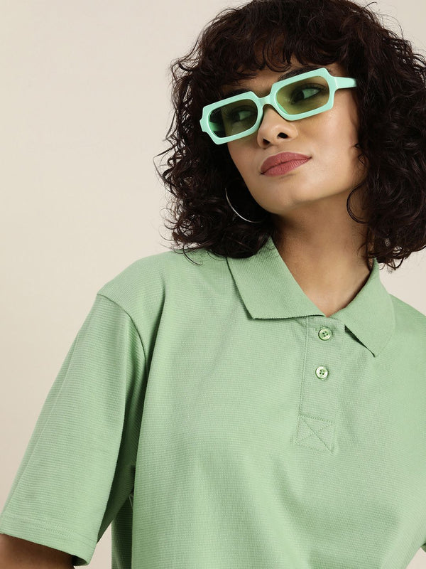 DILLINGER Womens Honeycomb Structure Oversized Polo T-shirt