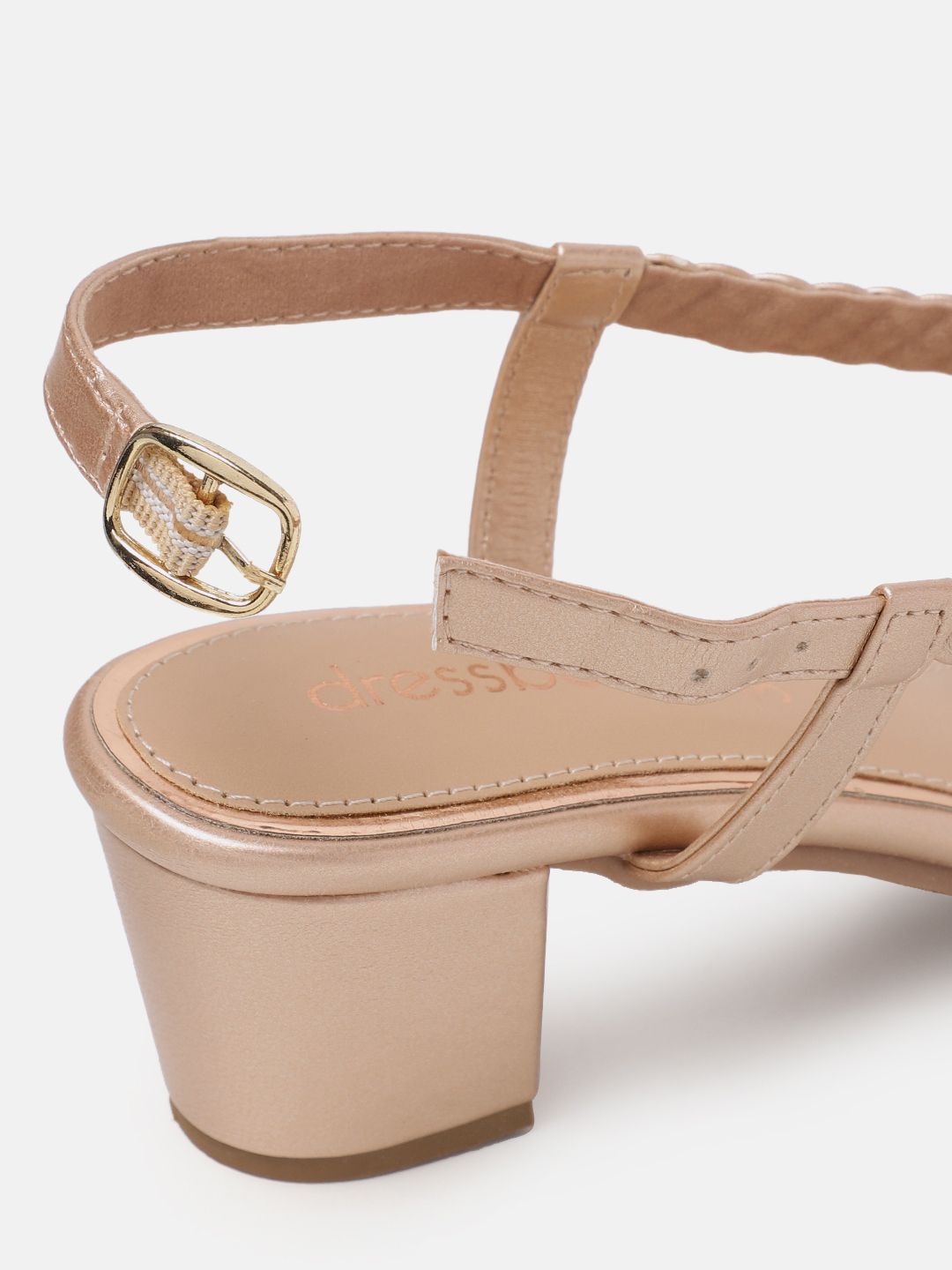 DressBerry Braided Design T-strap Block Heel Sandals