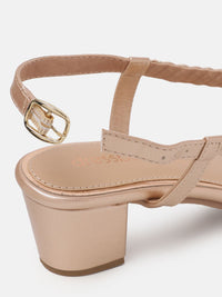 DressBerry Braided Design T-strap Block Heel Sandals