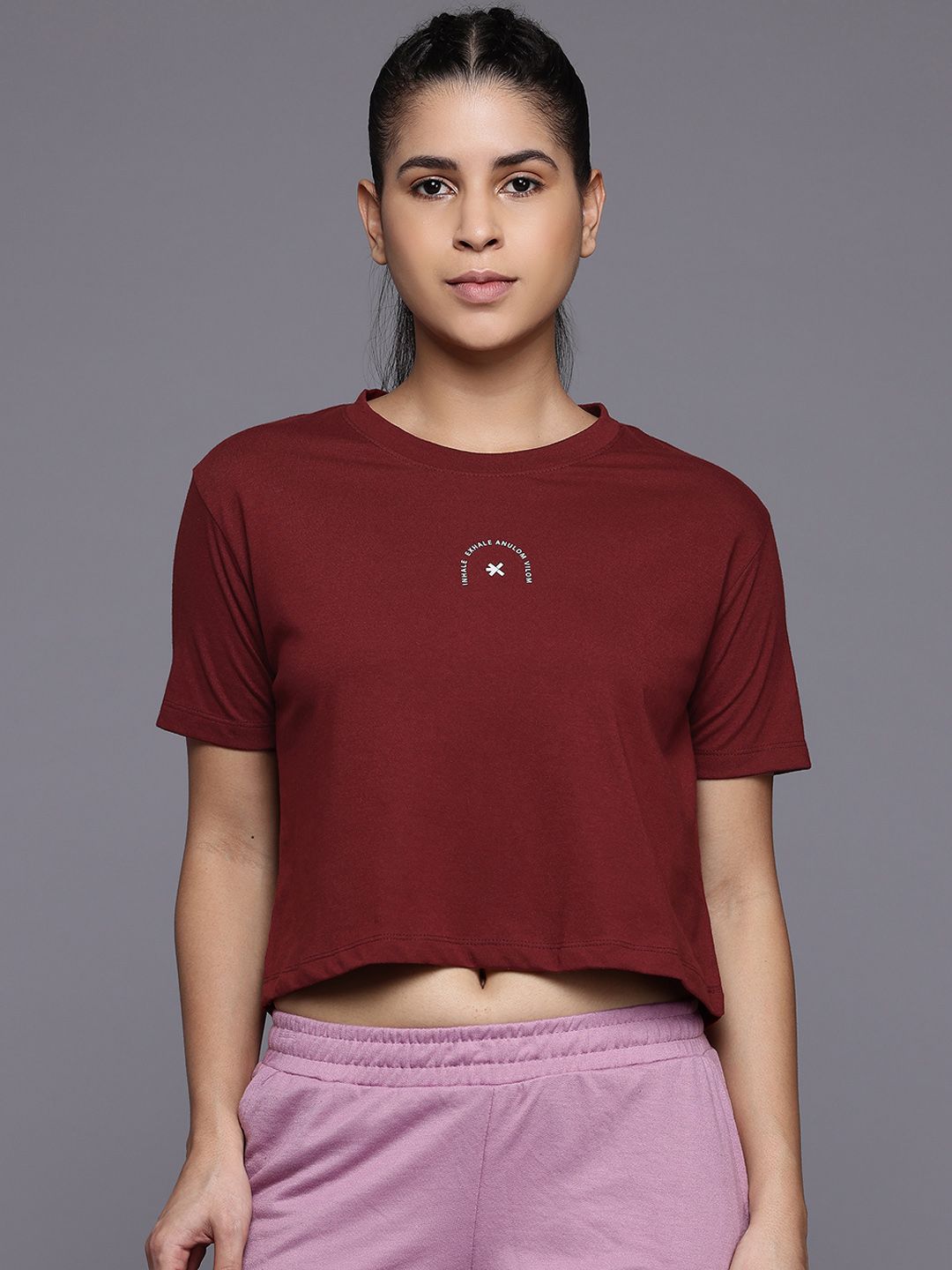 HRX by Hrithik Roshan Women Printed Pure Cotton Yoga Crop T-shirt