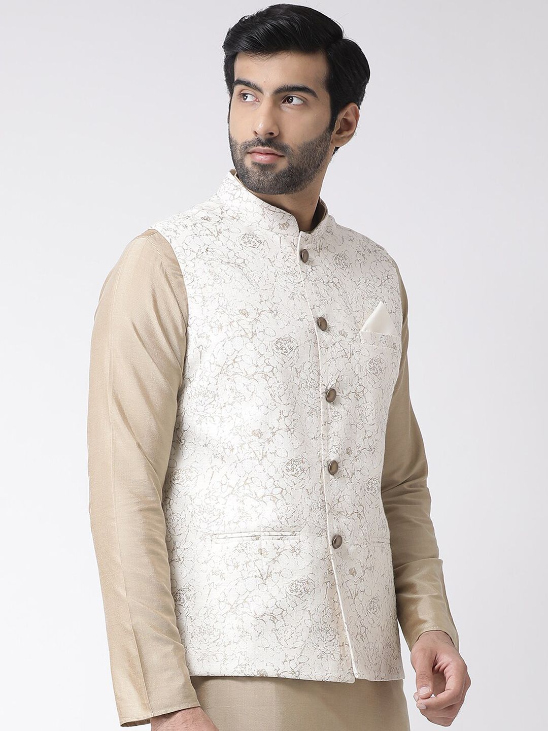 KISAH Men Printed Zari  Regular Fit Nehru Jacket