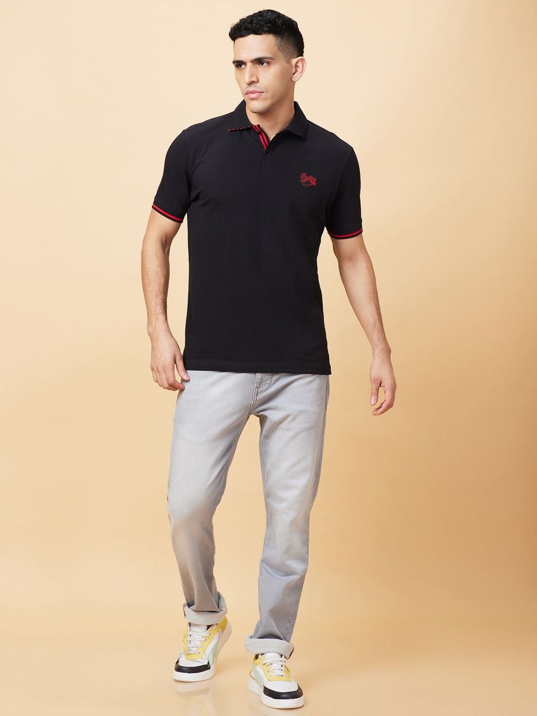 Being Human Men Polo Collar Applique T-shirt