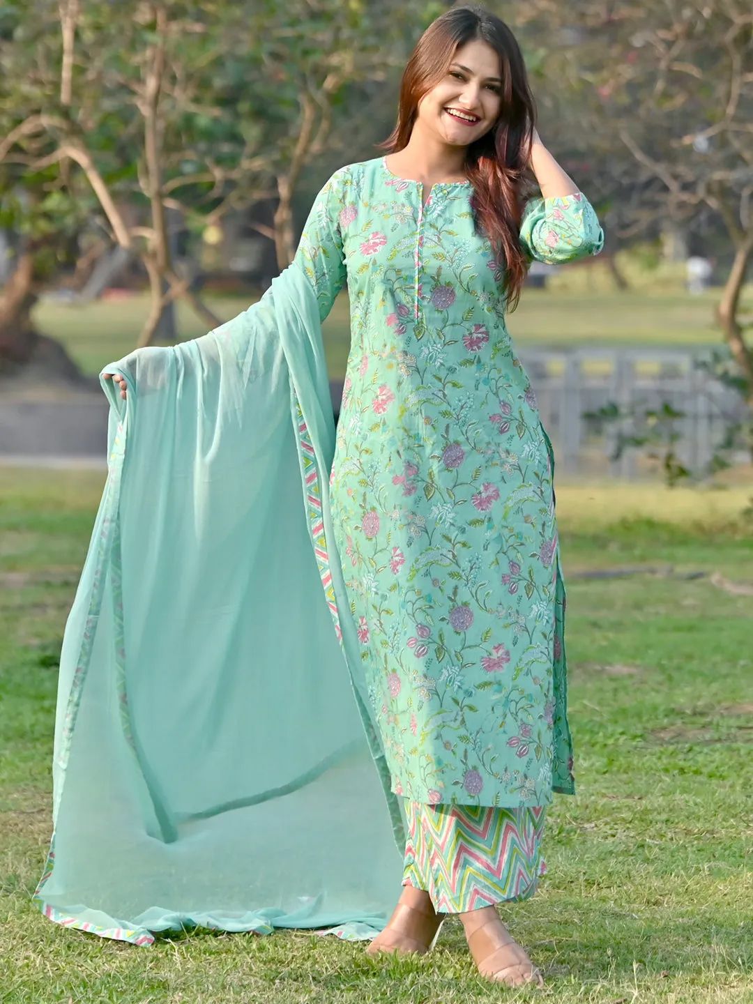 Libas Women Ethnic Motifs Printed Kurta with Palazzo & Dupatta