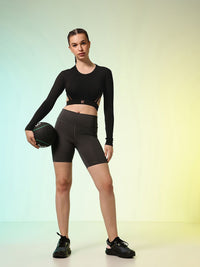 HRX by Hrithik Roshan ACTIVE-GODDESS Cut Outs Slim Fit Rapid Dry Training Crop T-shirt