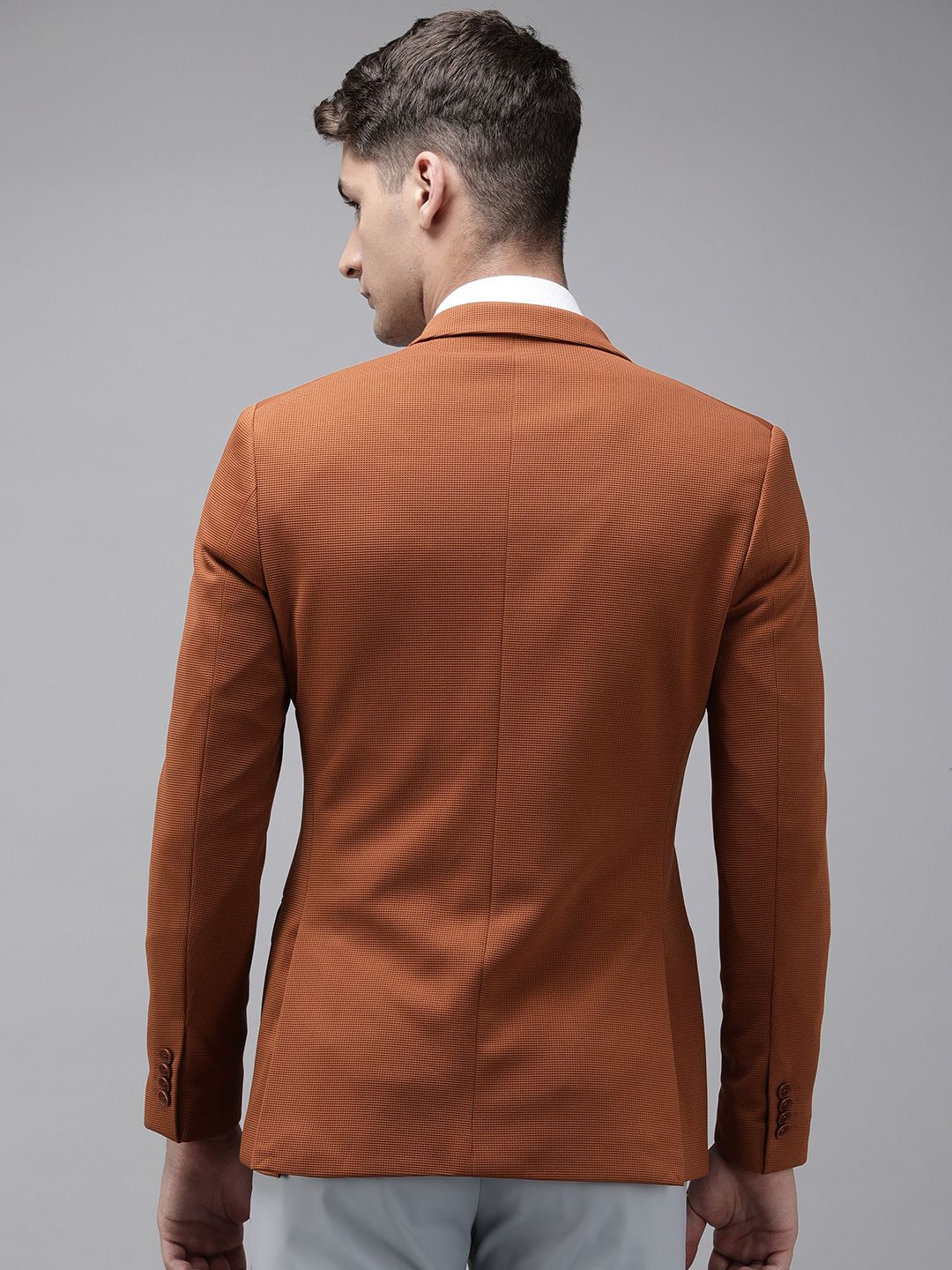 Park Avenue Self Design Textured Super Slim Fit Single Breasted Formal Blazer