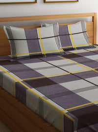KLOTTHE Brown Geometric Polycotton 300 TC Fitted King Fine Bedsheet with 2 Pillow Covers-96 x 89 inches