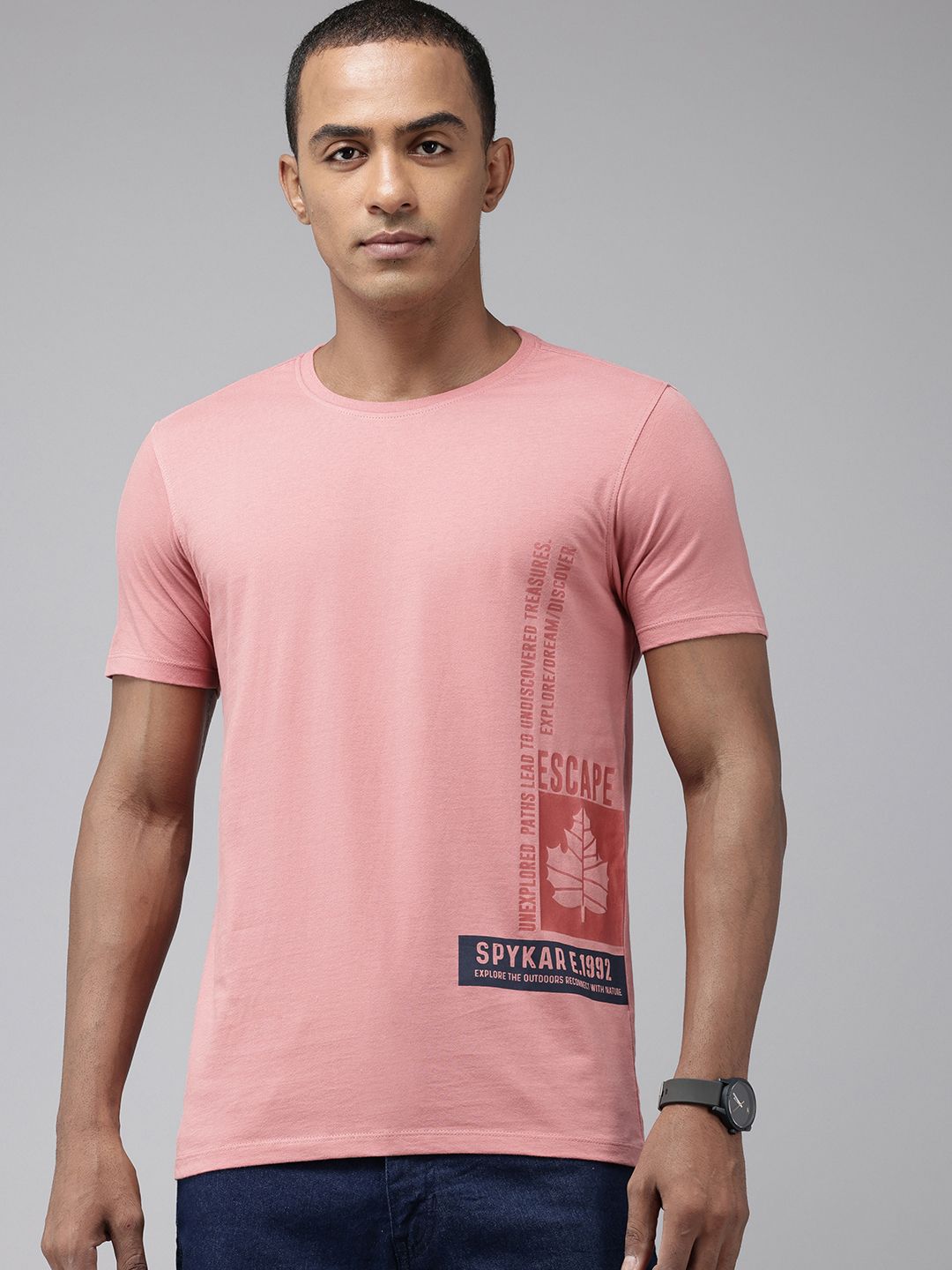 SPYKAR Pure Cotton Typography Printed Slim Fit T-shirt