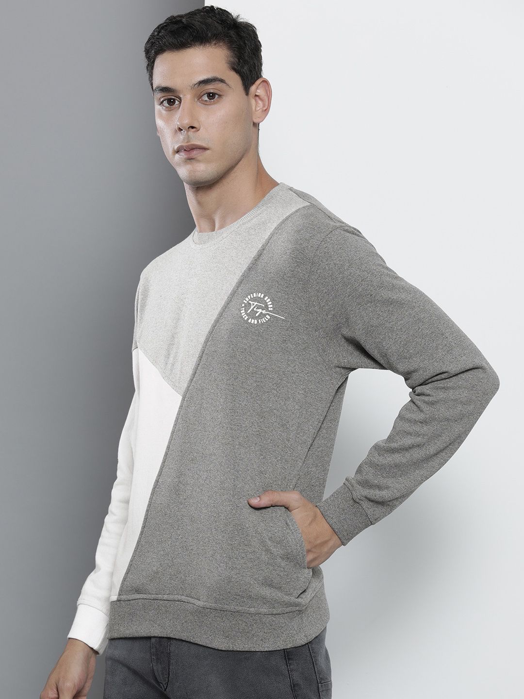 The Indian Garage Co Men Grey Colourblocked Sweatshirt