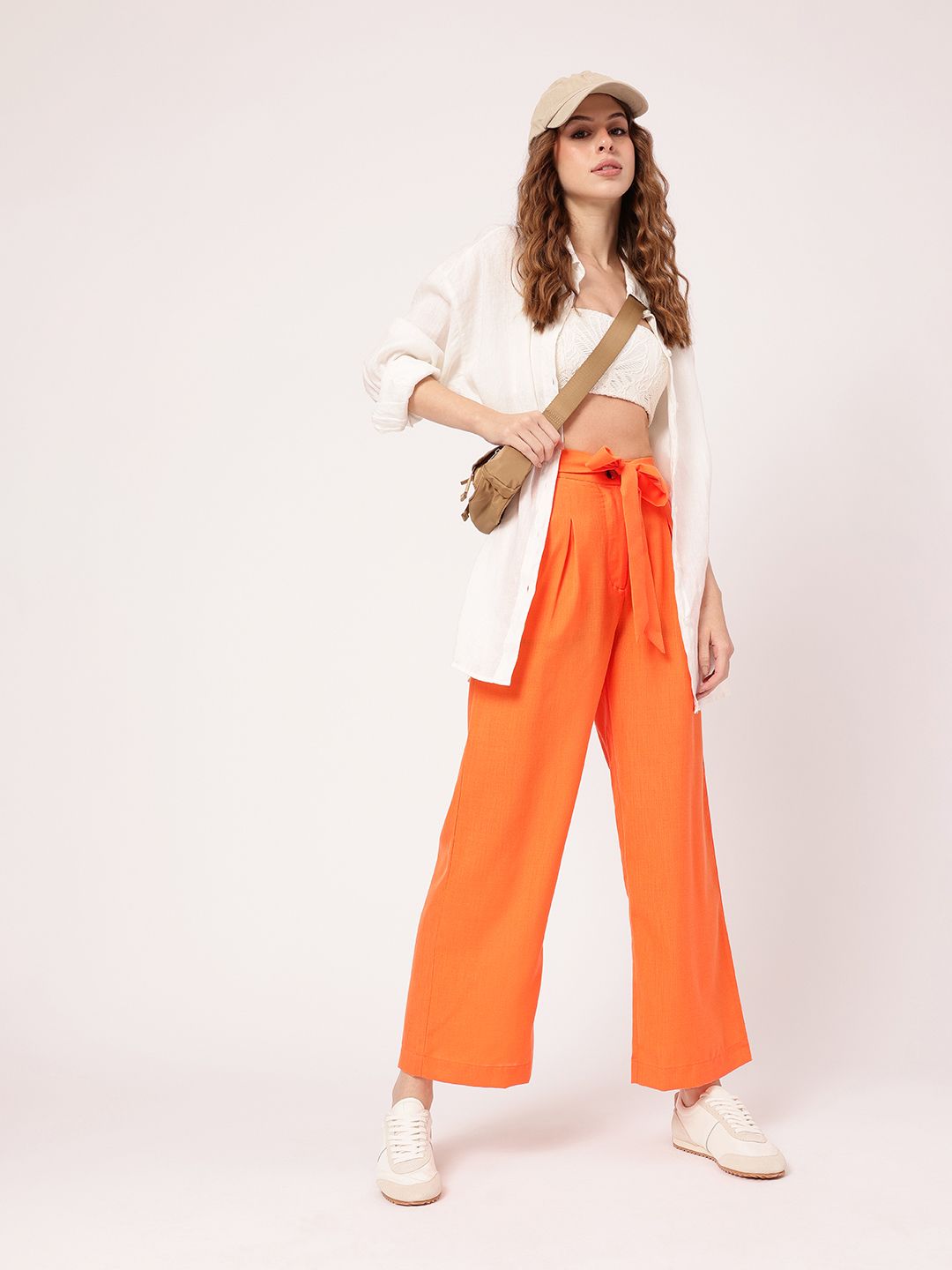 Femme Chic Ribbon Tie-Up Pleated High-Rise Trousers