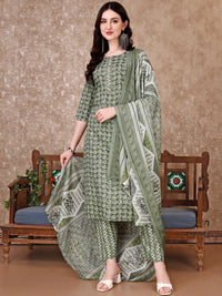KALINI Floral Printed Straight Kurta With Trousers & Dupatta