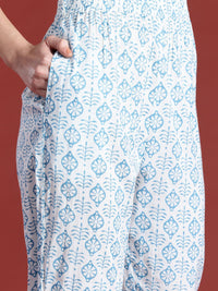 Indo Era Floral Printed Empire Beads and Stones Pure Cotton Kurta with Trousers & Dupatta