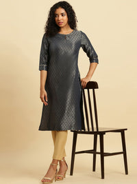 W Geometric Woven Design Keyhole Neck Kurta