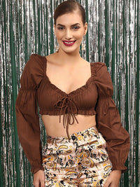 STREET 9 V-Neck Puff Sleeves Fitted Crop Top