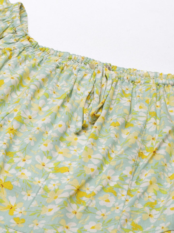 AND Green Floral Printed A-Line Dress