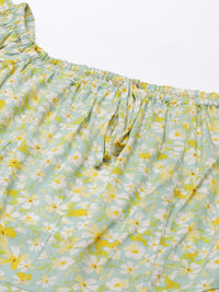 AND Green Floral Printed A-Line Dress