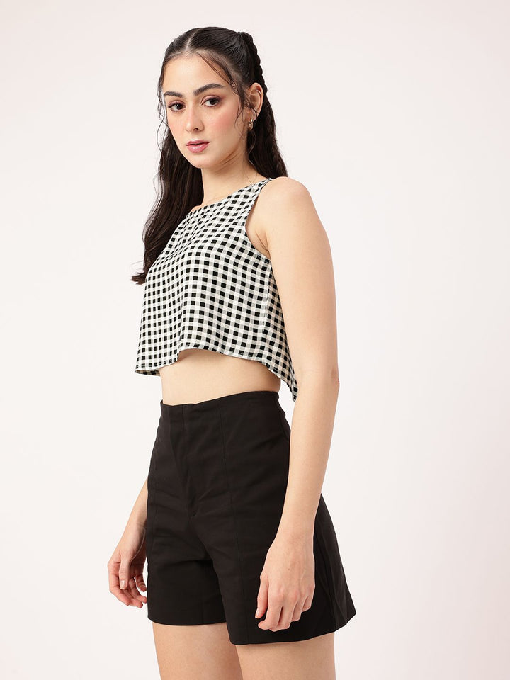 DressBerry Checkered Charm Slit Back Crop Top