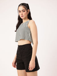 DressBerry Checkered Charm Slit Back Crop Top