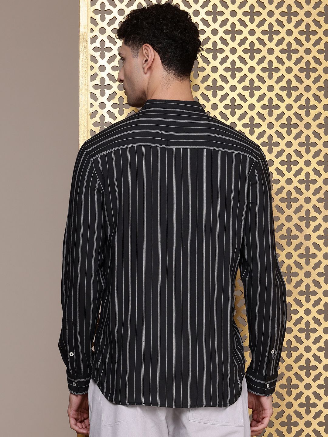 House of Pataudi Mandarin Collar Striped Rozana Kurta