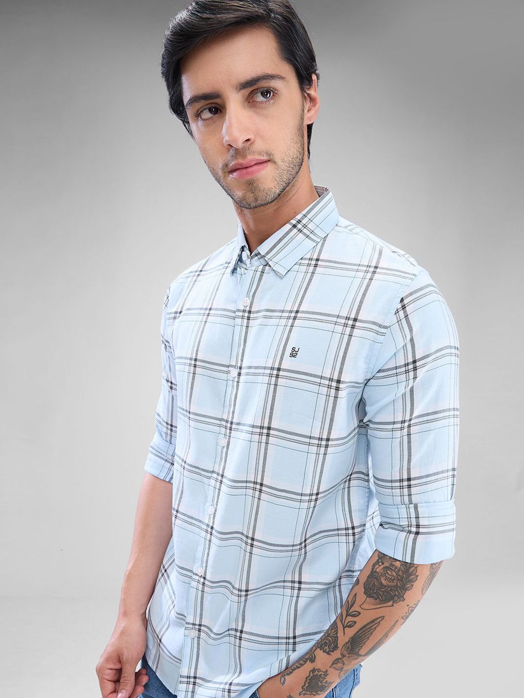 SPYKAR Men Tartan Checks Spread Collar Slim Fit Casual Shirt