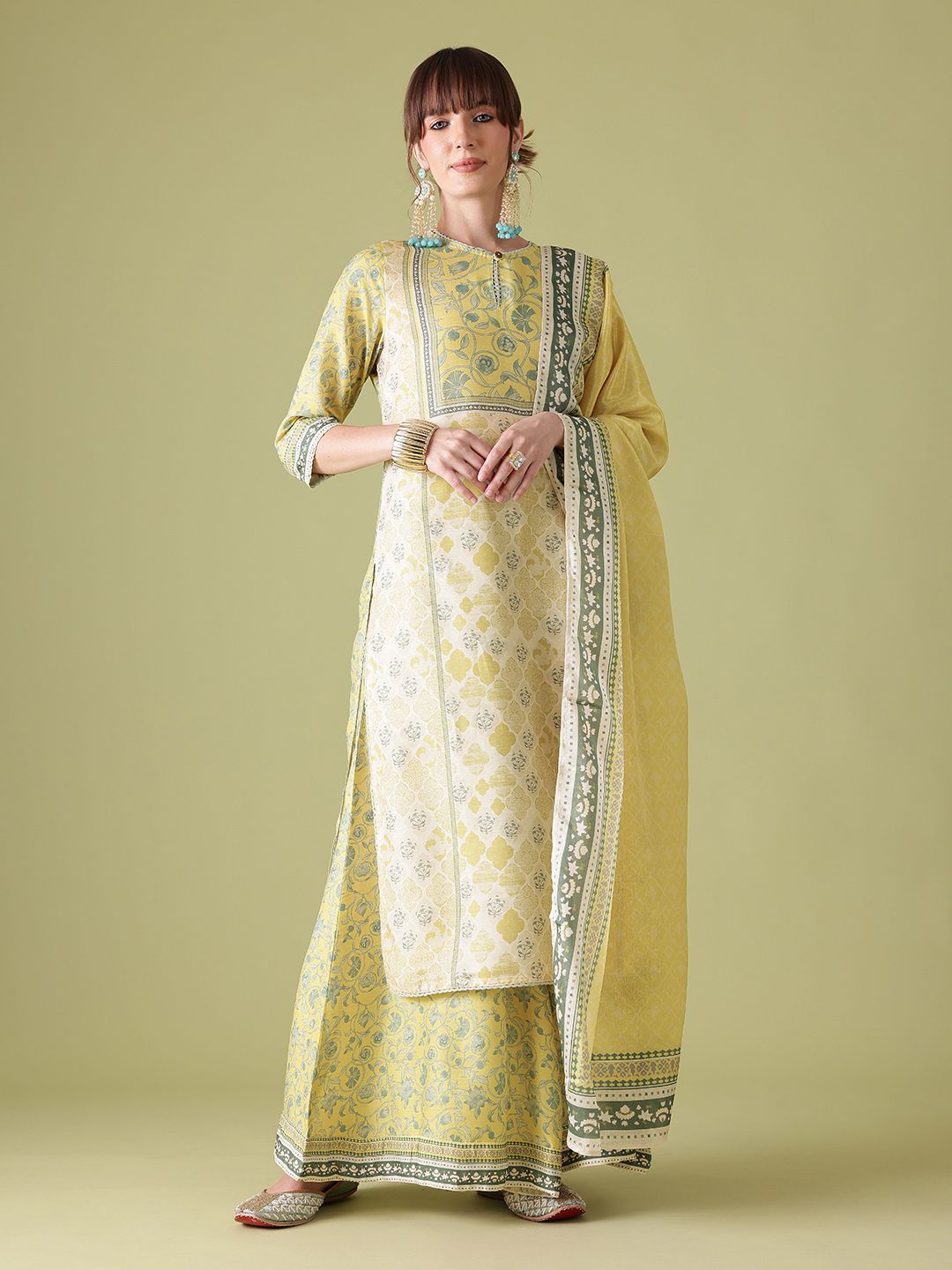 Anouk Indie Floral Printed Keyhole Neck Kurta with Palazzos & Dupatta