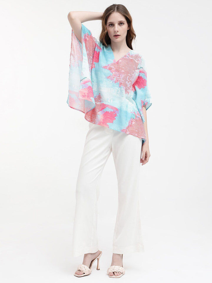 RAREISM Arial Abstract Print Extended Sleeves Linen Kaftan Top