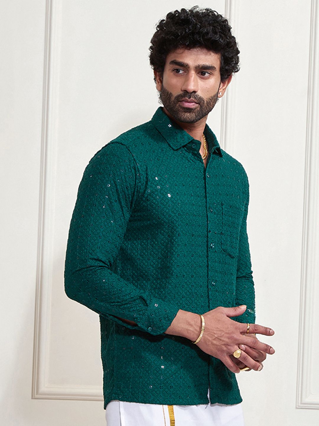 VASTRAMAY Premium Sequinned Embellished Ethnic Shirt