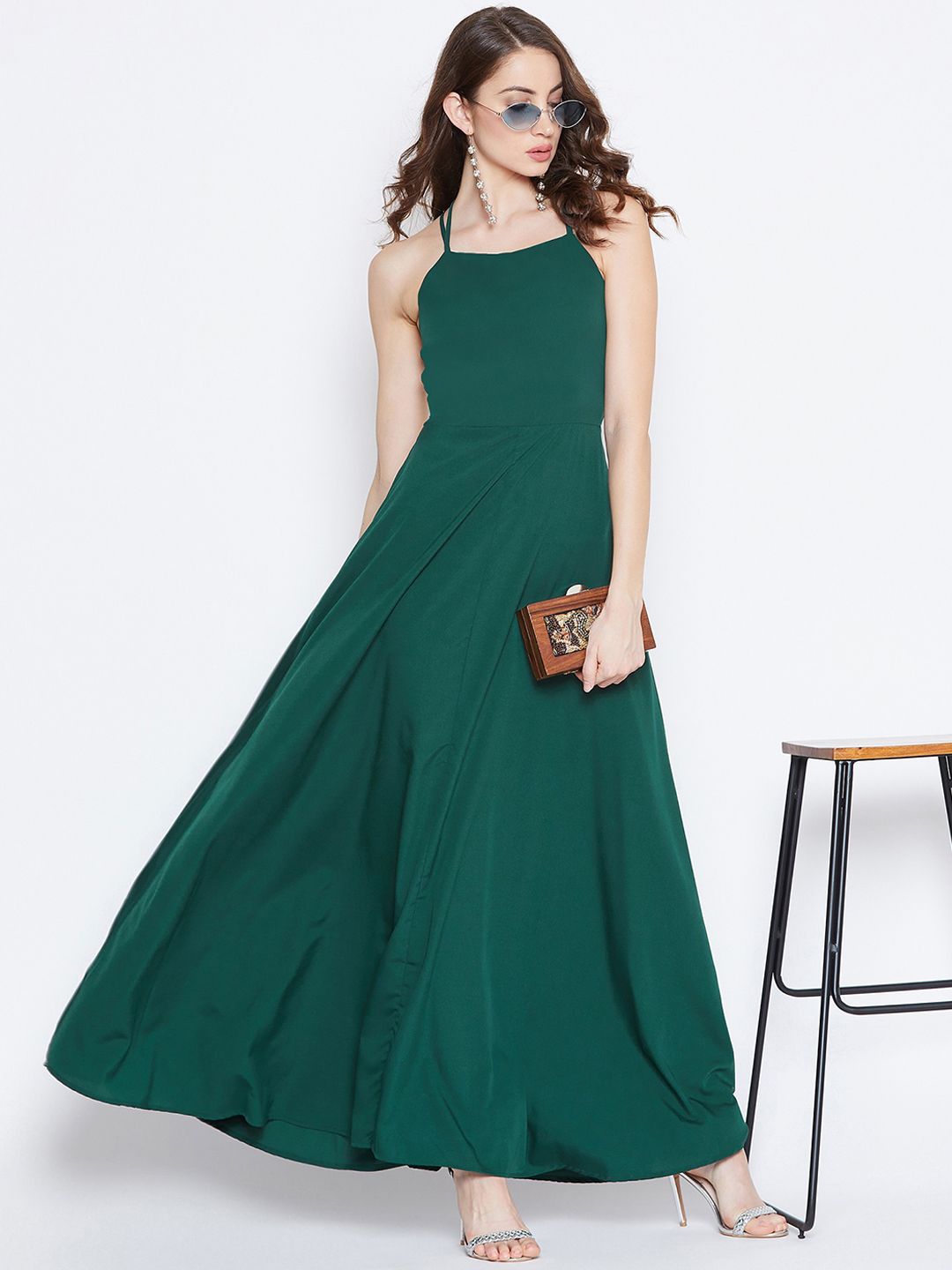Berrylush Women Green Solid Maxi Dress