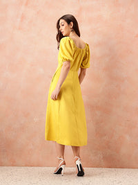 all about you Sweetheart Neck Puff Sleeves Satin Fit & Flare Midi Dress