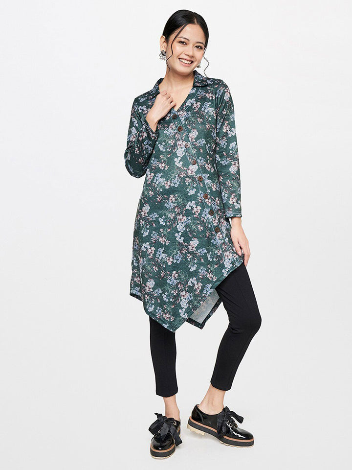 Global Desi Green & Blue Printed Tunic