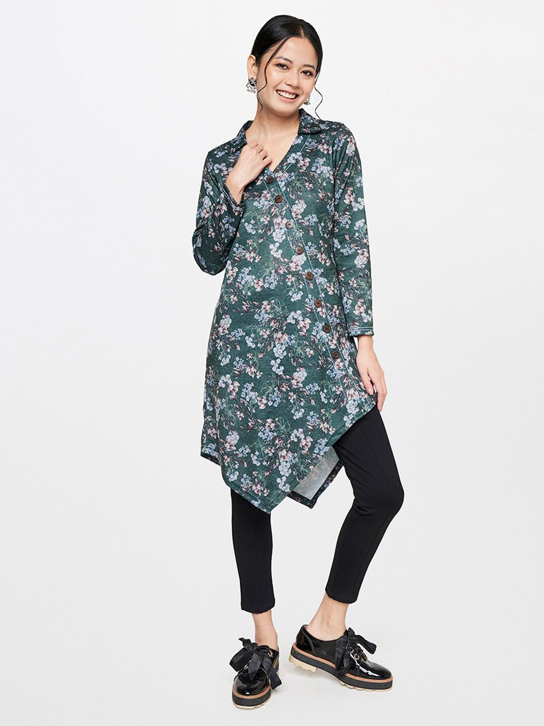 Global Desi Green & Blue Printed Tunic