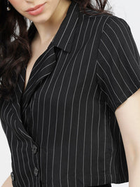 Tokyo Talkies Black Striped Shirt Style Top