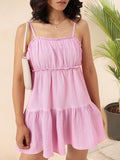 DressBerry Cute Chic Seersucker Ruched Flared Hem Tiered Mini Dress