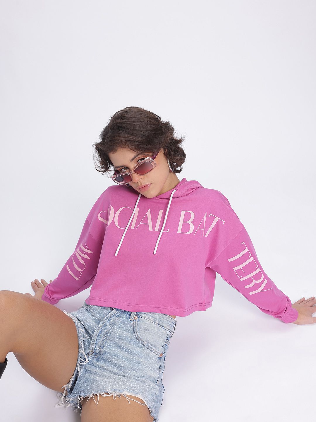 DressBerry Printed Cropped Boxy Hooded Sweatshirt