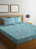 Myntra Elegant Homes Blue Conversational Cotton 300 TC Fitted King Fine Bedsheet with 2 Pillow Covers-98 x 89 inches