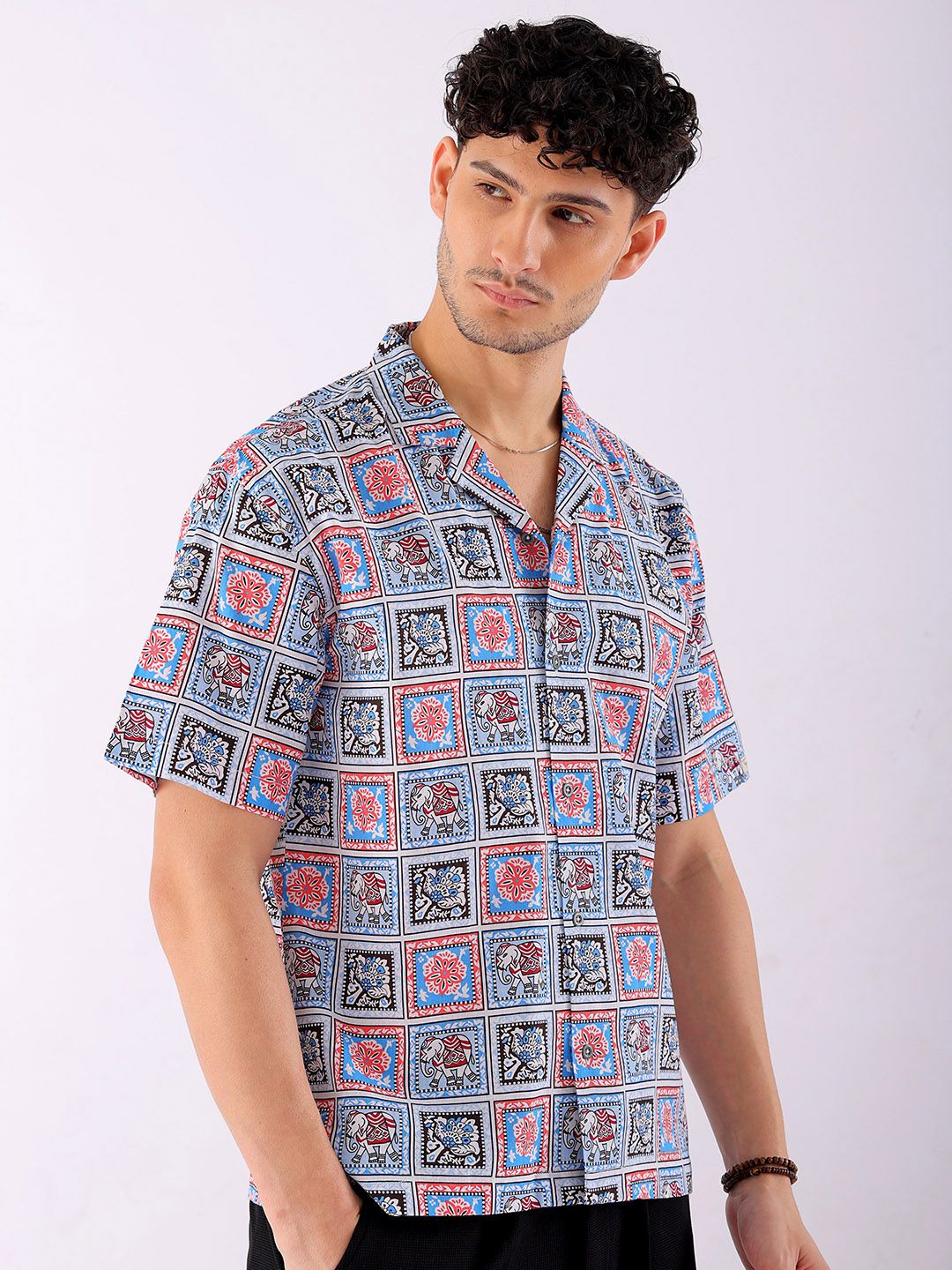 The Indian Garage Co Men Relaxed Fit Indie Geo Mosaic Printed Resortwear Shirt