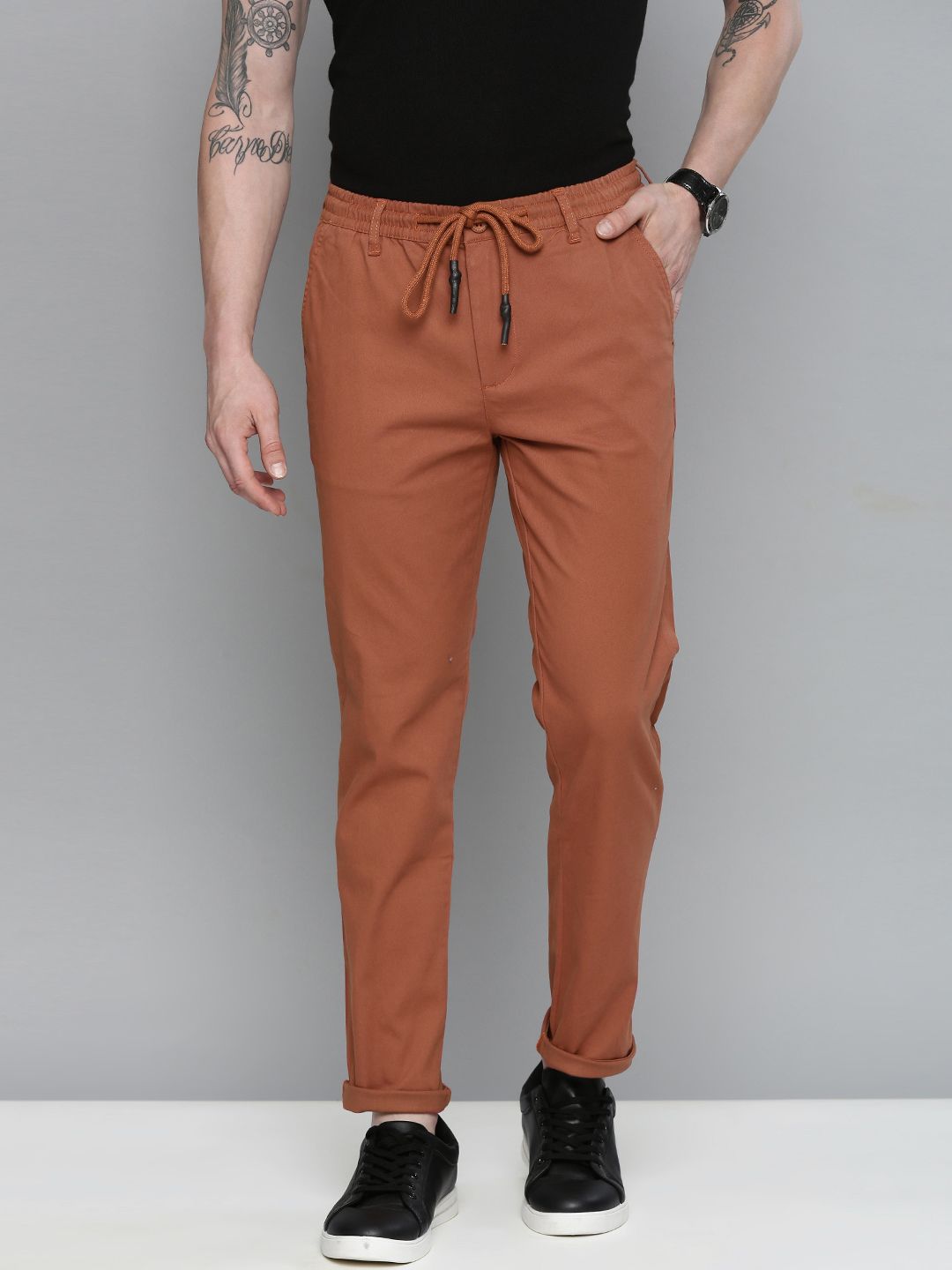 The Indian Garage Co Men Rust Slim Fit Chinos Trousers