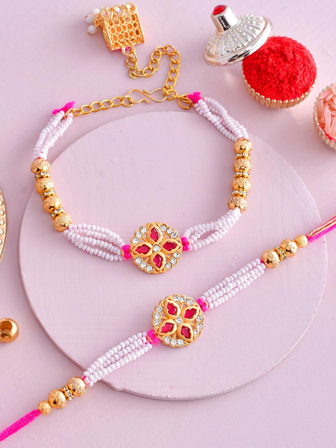 Voylla Set of 2 Pearls Detail Bhaiya-Bhabhi Rakhis