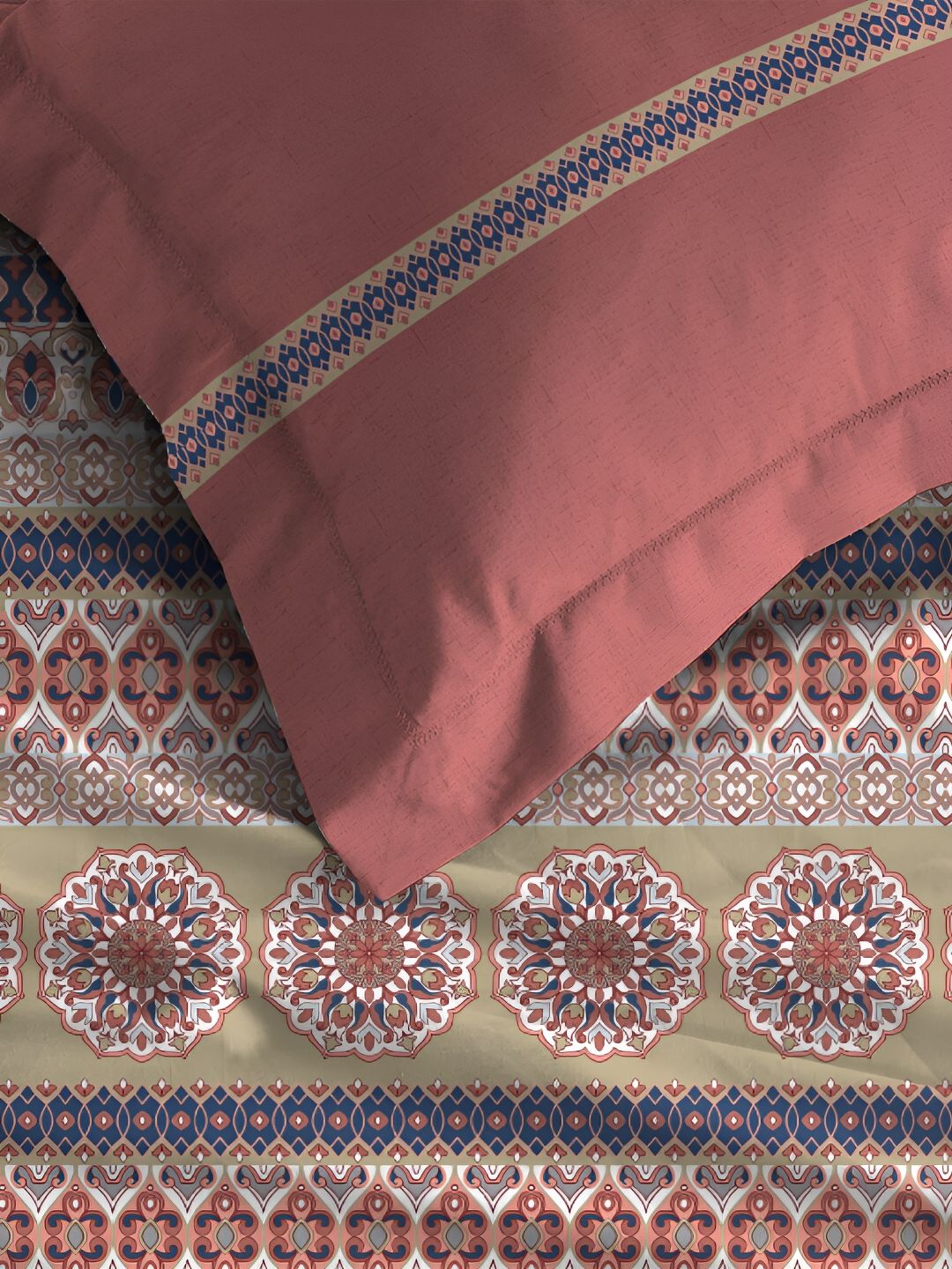 MYTRIDENT Earthy Tale Soft Comfort Fitted 210TC King Pure Cotton 1 Fittedsheet with 2 Pillow Covers