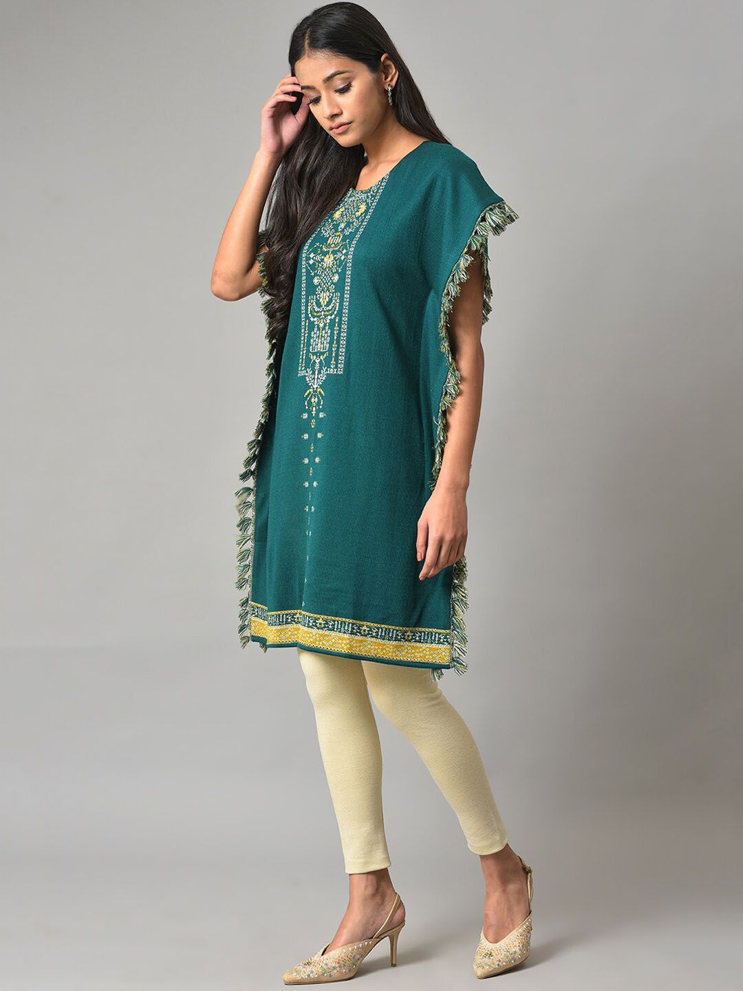 W Ethnic Motifs Printed Flared Sleeves Acrylic Kaftan Kurti