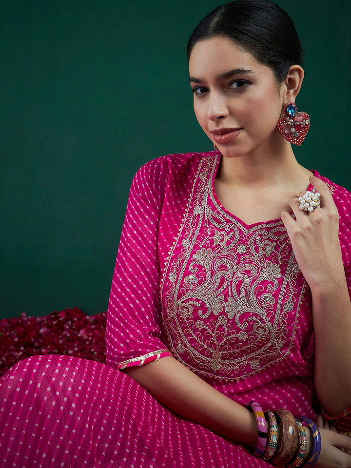 Indo Era Leheriya Printed Thread Work Straight Kurta