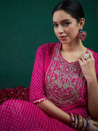 Indo Era Leheriya Printed Thread Work Straight Kurta