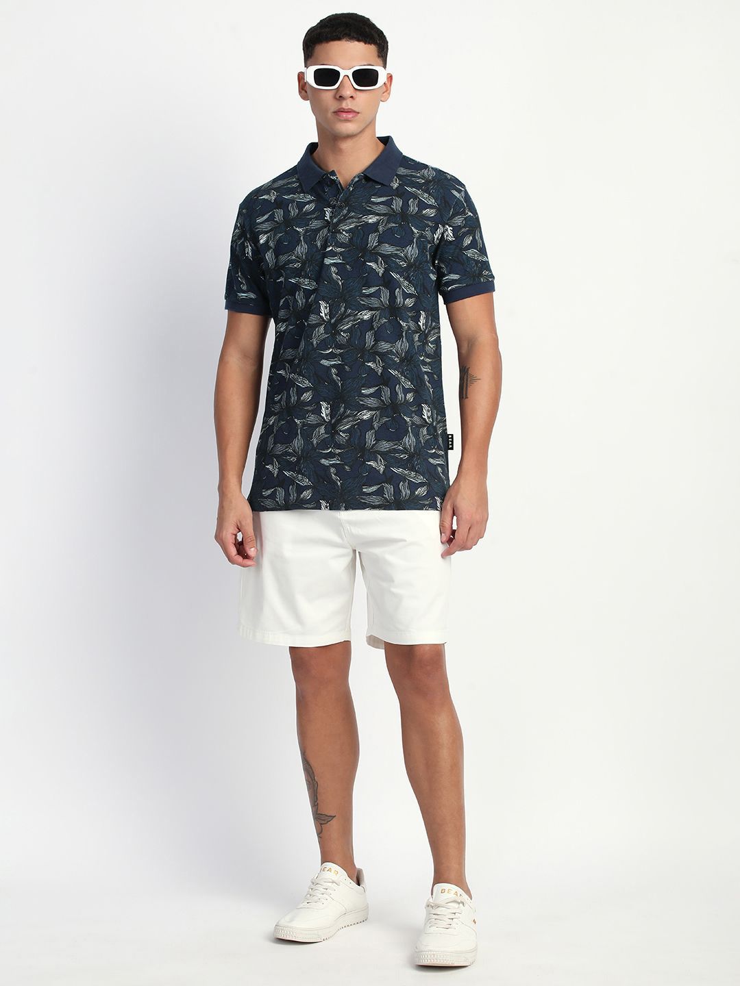 THE BEAR HOUSE Men Abstract Printed Slim Fit Cotton Polo T-shirt