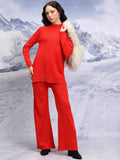 Tokyo Talkies Red Relaxed Fit Acrylic Sweater & Wide Leg Trousers