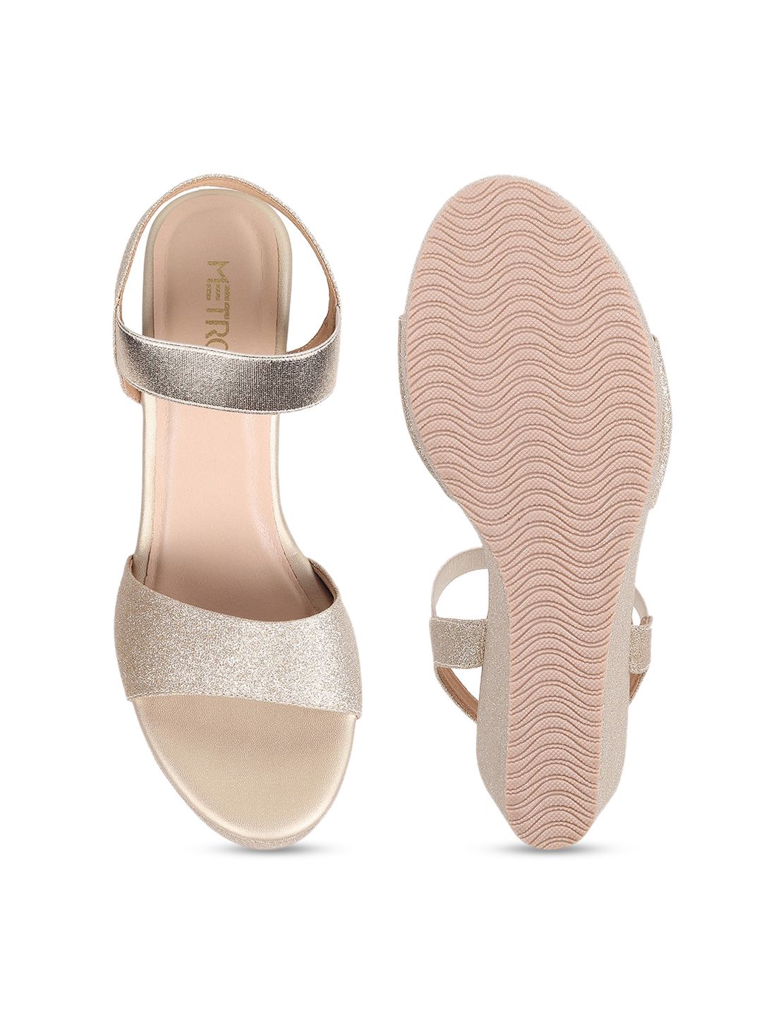 Metro Embellished Open Toe Wedges With Backstrap
