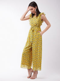 Miss Chase Women Chase Floral Printed Frilled Neck Lengan Tanpa Lengan Lebar Lebar Biasa Jumpsuit