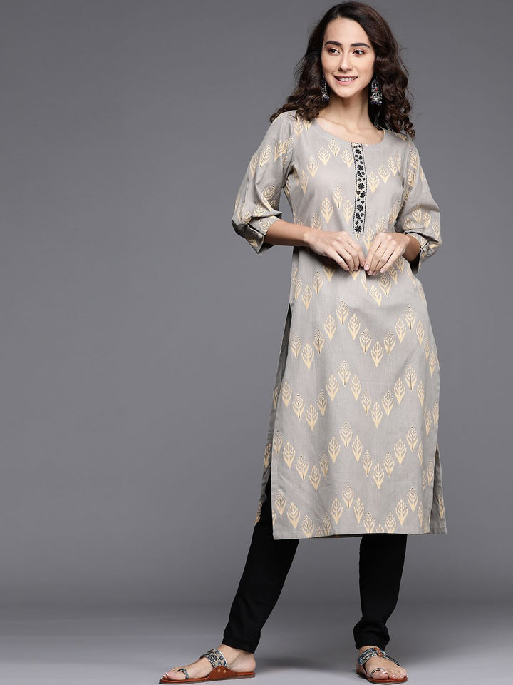 Libas Women Grey Floral Printed Kurta