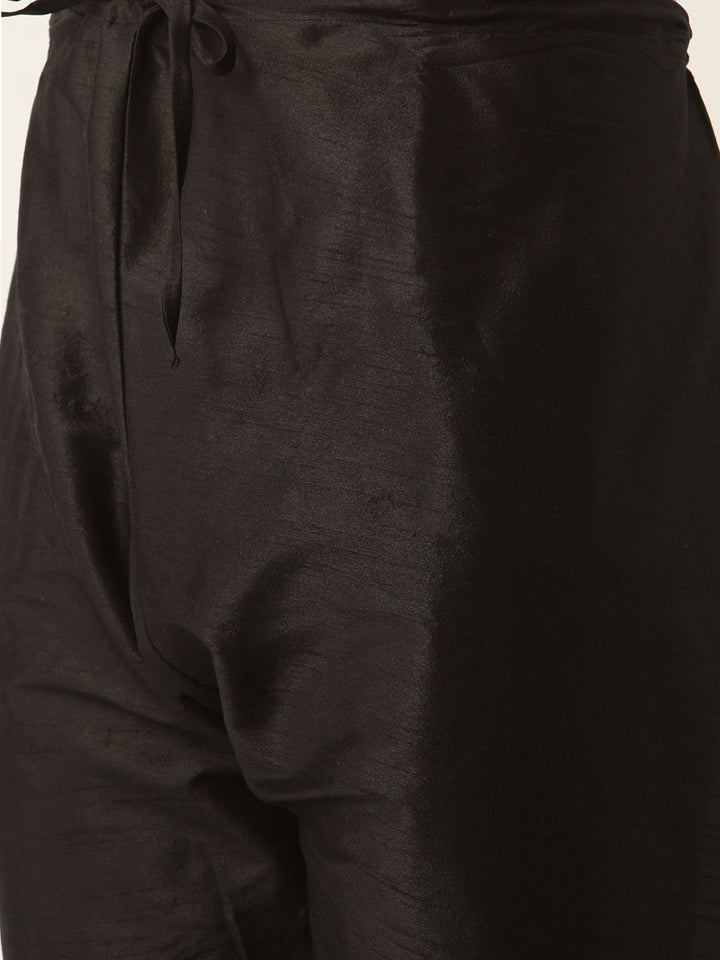 SOJANYA Men Black & Sea Green Solid Kurta with Churidar & Nehru Jacket