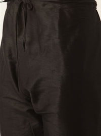 SOJANYA Men Black & Sea Green Solid Kurta with Churidar & Nehru Jacket