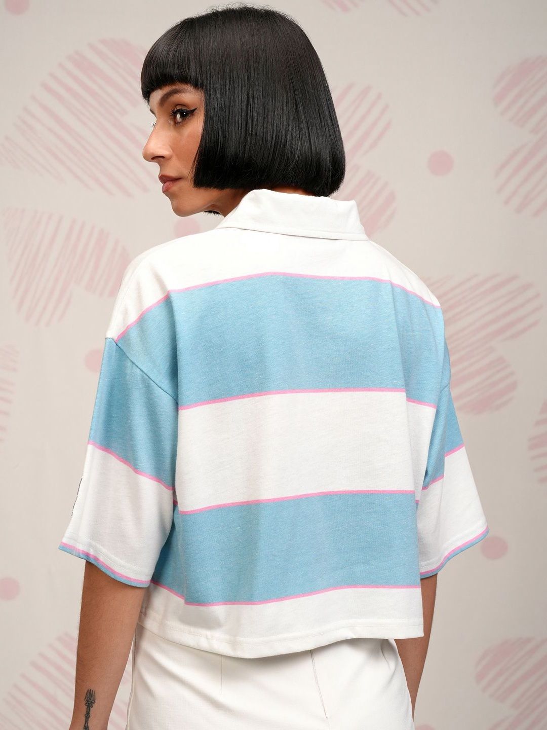 Tokyo Talkies Disney Women Mickey Friends Striped Crop Tshirt