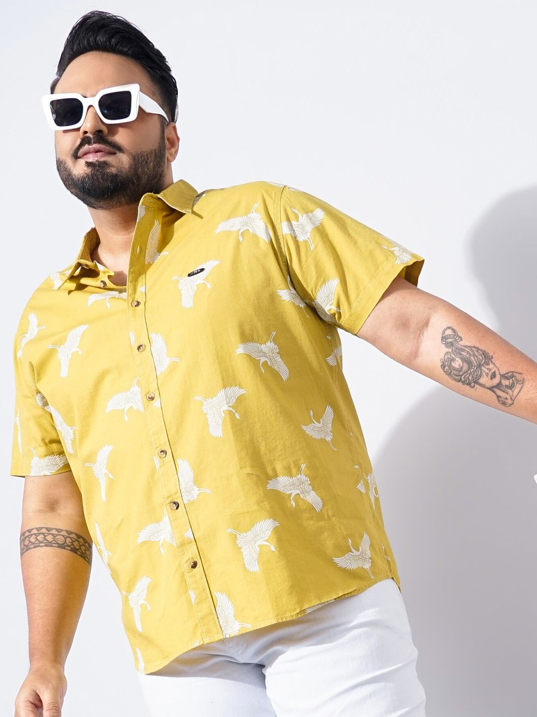 The Indian Garage Co Plus Size Conversational Printed Cotton Casual Shirt